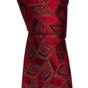 Ike Behar Silk Necktie Mens Red Geometric Designer Tie EUC